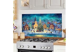 Christmas Village Sticker Decal 39.37 x 15.75 Inch Festive Town Square Christmas Tree Snowy Winter Celebration Scene Seasonal