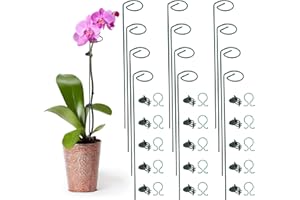 Whonline Plant Support Stakes,12 Packs,17 Inches, Amaryllis Stakes with 30pcs Plant Clips,Single Stem Plant Stake Support Rings for Tomatoes, Flowers Stakes and Supports
