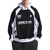 ZAFUL Men’s Fuzzy Embroidered Graphic Hoodie – Fluffy Faux Fur Fleece Pullover with Contrast Piping, Coffee Black White Green