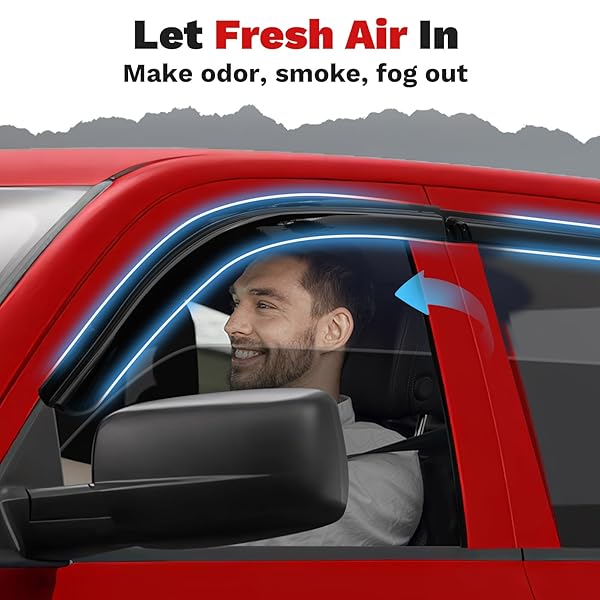 CANVCLE WINDOW VISORS RAIN GUARDS FOR DODGE RAM 1500 CREW CAB 2009-2018/RAM 2500/3500 CREW CAB & MEGA CAB 2010-2026/RAM 1500 CLASSIC CREW CAB 2019-2024, TAPE-ON SIDE WINDOW DEFLECTORS VENT VISORS 4PCS