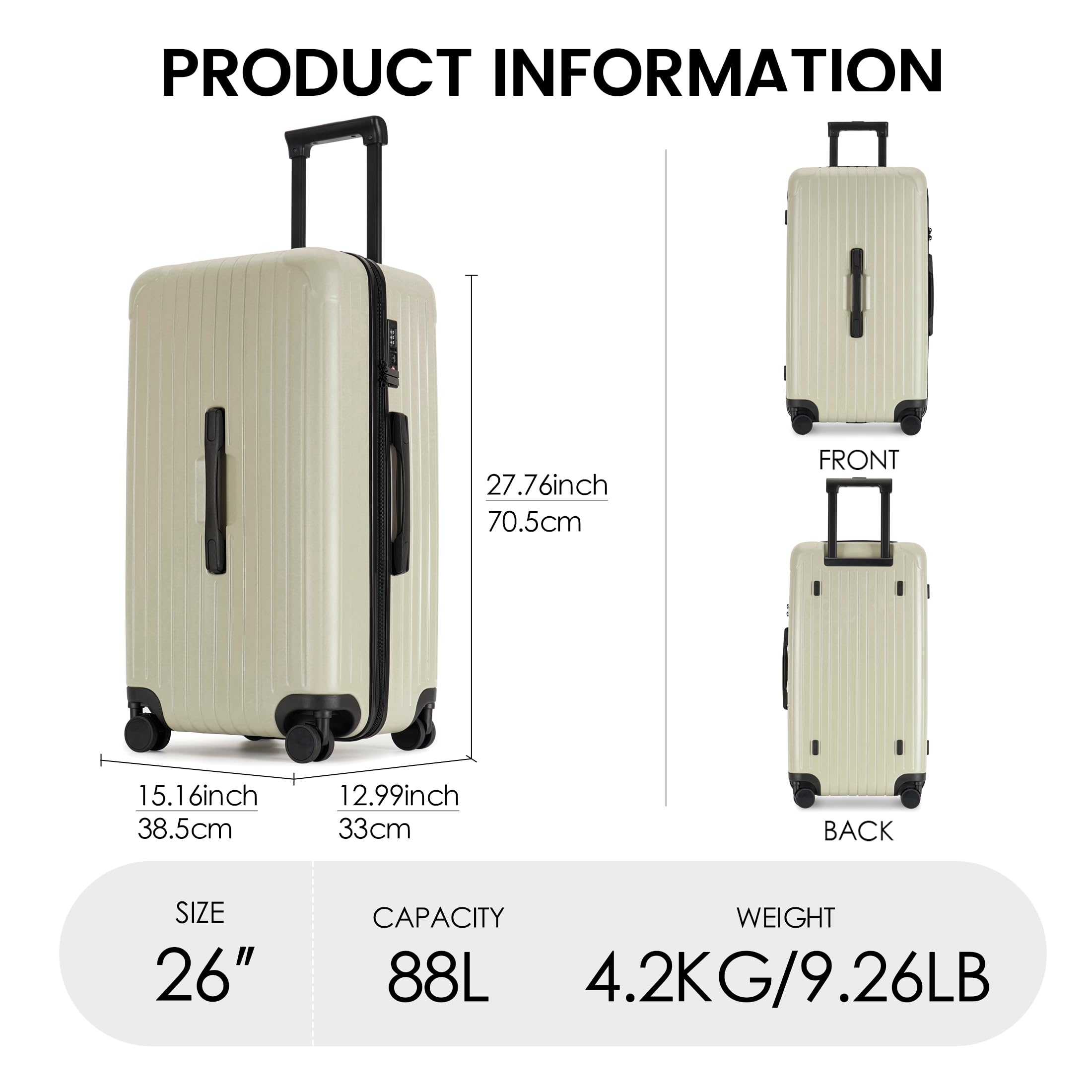 PRIMICIA GinzaTravel Trunk Luggage 26 Inch suitcase with Spinner Wheels Scratch resistant texture Lightweight PC material with TSA Lock (Chartreuse, 26 inch)