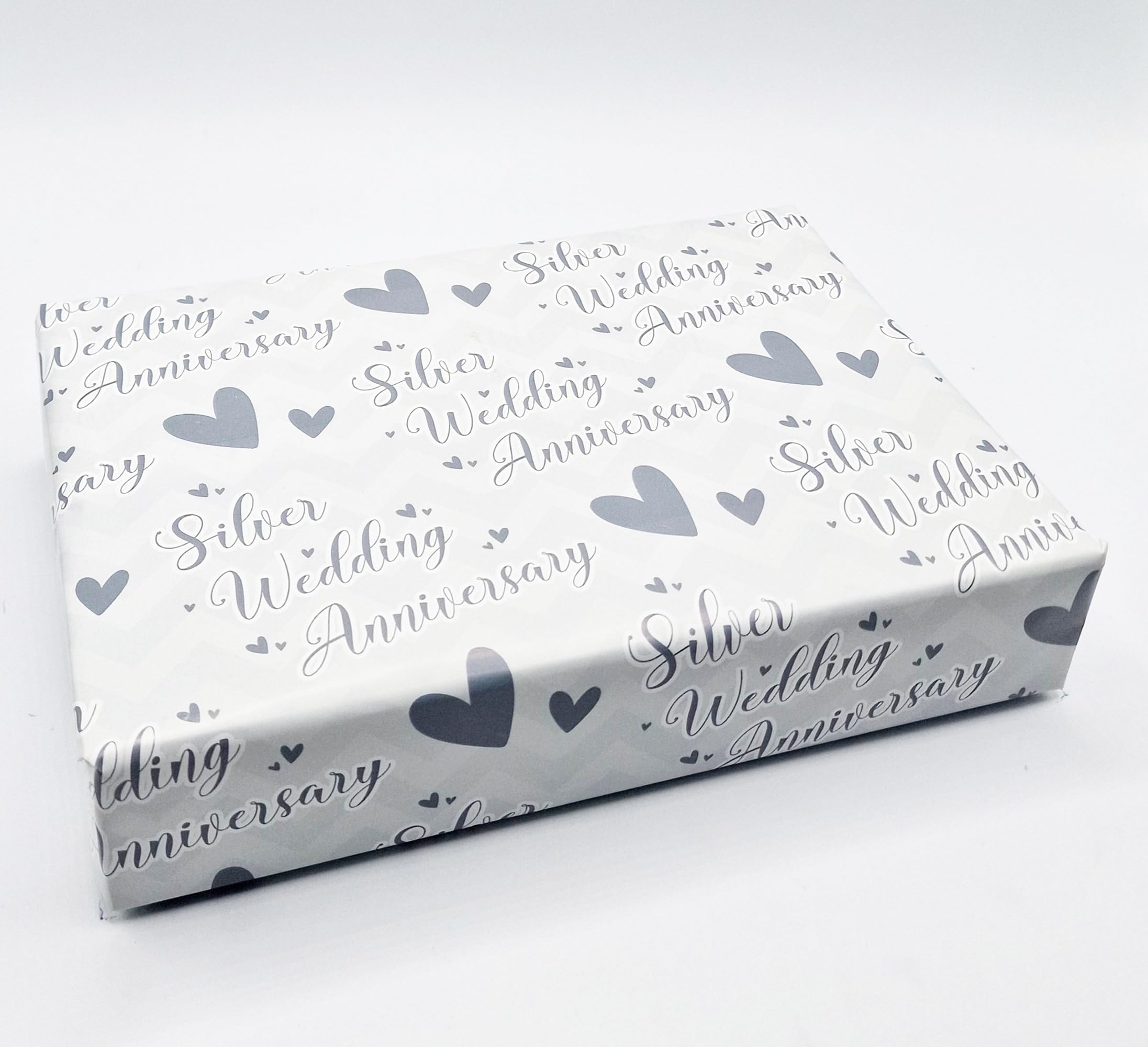 4 Sheets + 4 Matching Gift Tags 25th Wedding Anniversary Wrapping Paper Silver Wedding Anniversary Giftwrap (PA)