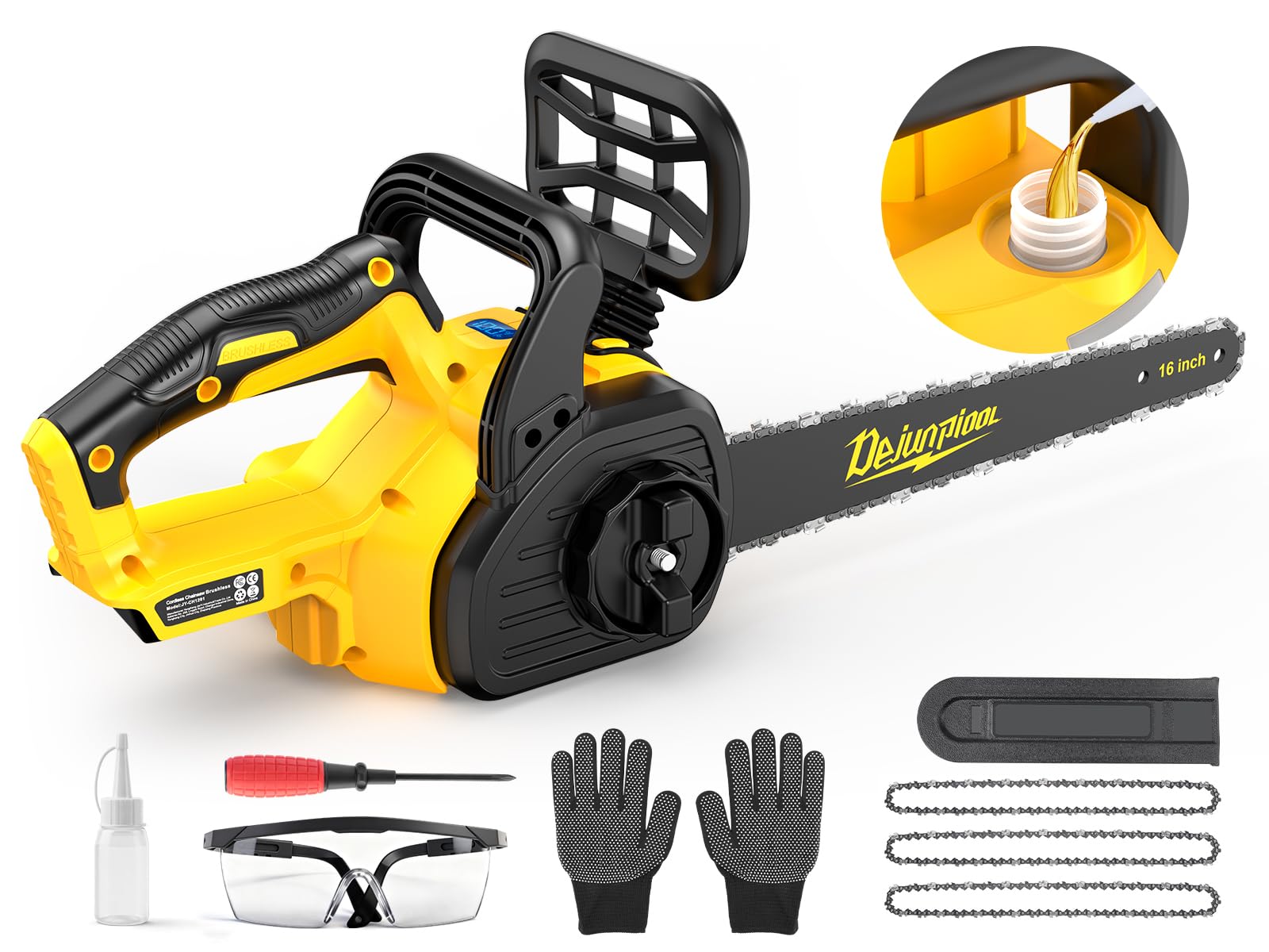 Photo 1 of 16 Inch Electric Chainsaw Cordless Compatible with Dewalt 20V/60V MAX Battery (Tool Only), Brushless Chain Saw with Battery Level Screen, Auto Oiler, 3 Chains, Handheld Pruning Chainsaw Garden Tools