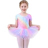 MdnMd Short Sleeve Glitter Dance Ballet Tutu Leotard Ballerina Outfit for Girls Toddler