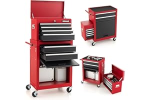 ERGOMASTER Rolling Tool Chest Cabinet Big Capacity Storage with Wheels and Lock Key, Portable Tool-Box Organizer with Sliding Drawers - 6 Drawers & BlackRed