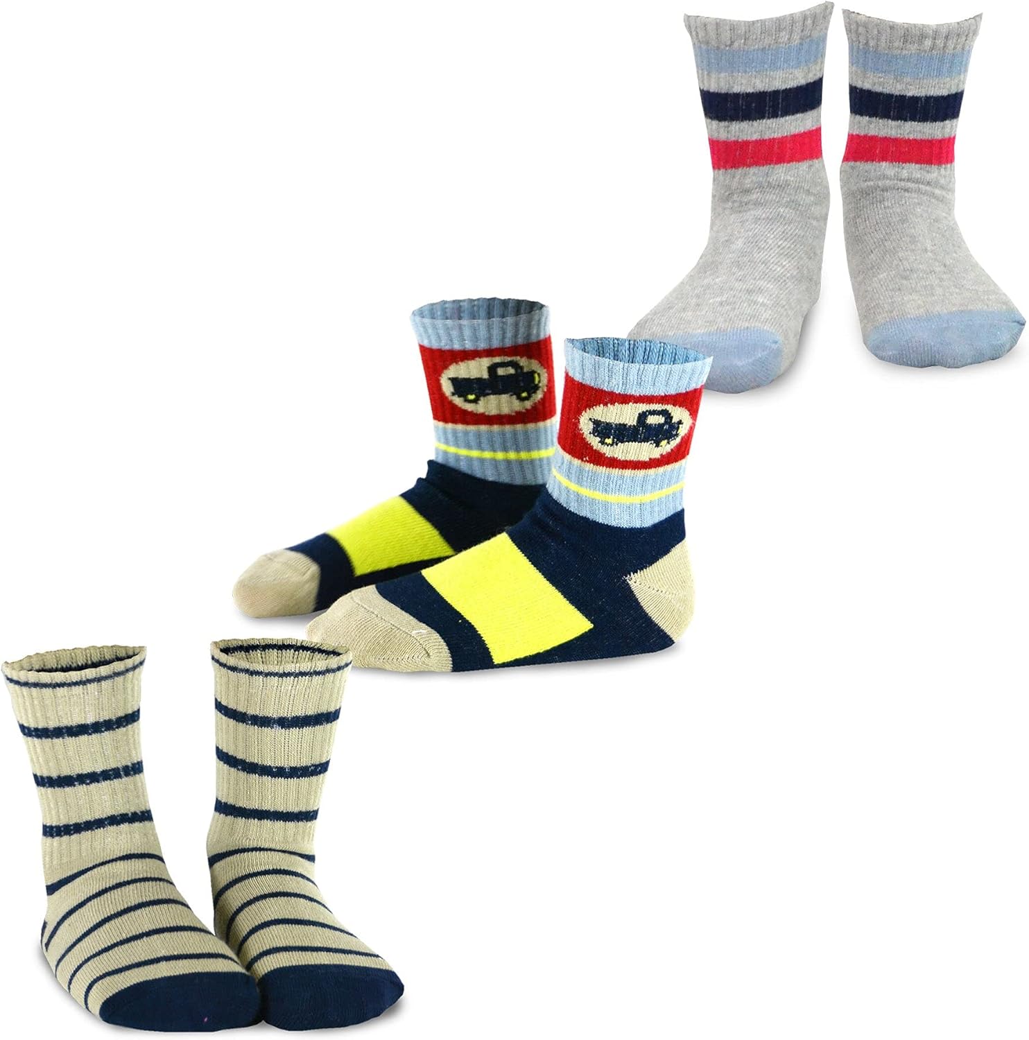 TeeHee Little Boys and Toddler Casual Sports Novelty Cotton Crew Socks 18 Pair Pack Gift Box: Clothing