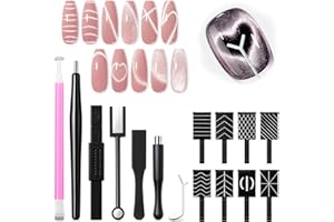 modelones Cat Eye Magnetic for Nails,15PCS Cat Eye Gel Nail Polish Magnet Tools Powerful Set Wand Magnet Winter Nail Polish Square Round Magnet Stick Diverse Glassy Cateye Effect