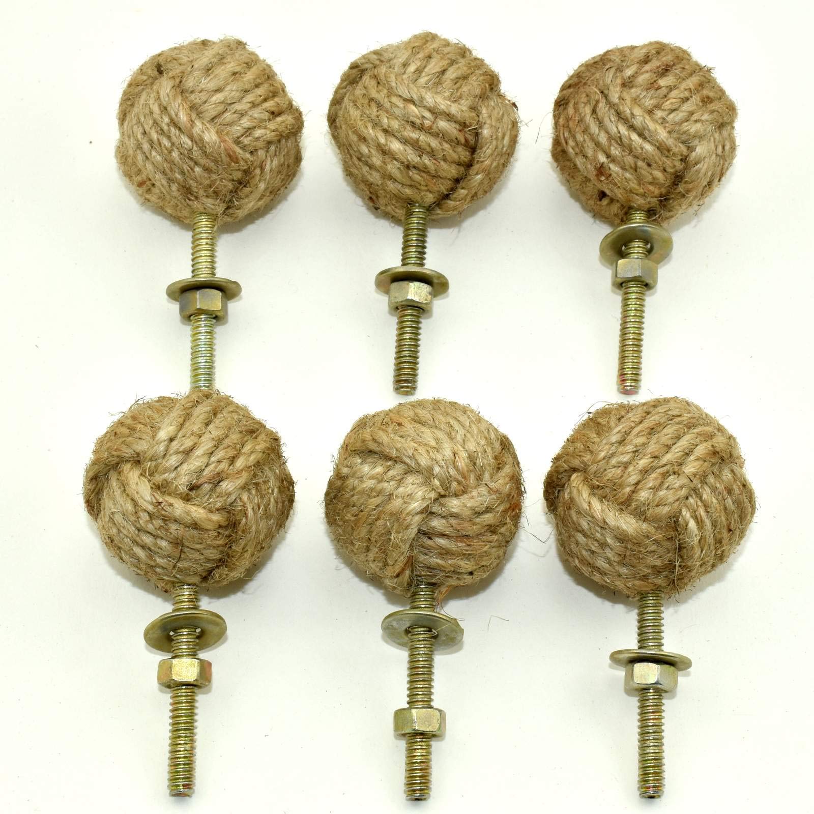 Ceramic Jute Drawer knobs Cupboard Wardrobes Cabinet Rope Knobs Set of six Round Jute Drawer Handles Dimension: 6.5 x 4 x 4 cm