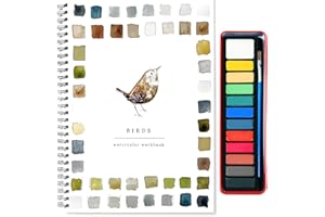 ANYANGJIA Watercolor Workbook, Beginner Friendly Water color Workbooks Set 12 Colors Watercolor Paint Set with Paint Brush Watercolor Workbook Painting Supplies Kit for Kid, Adults (Birds)