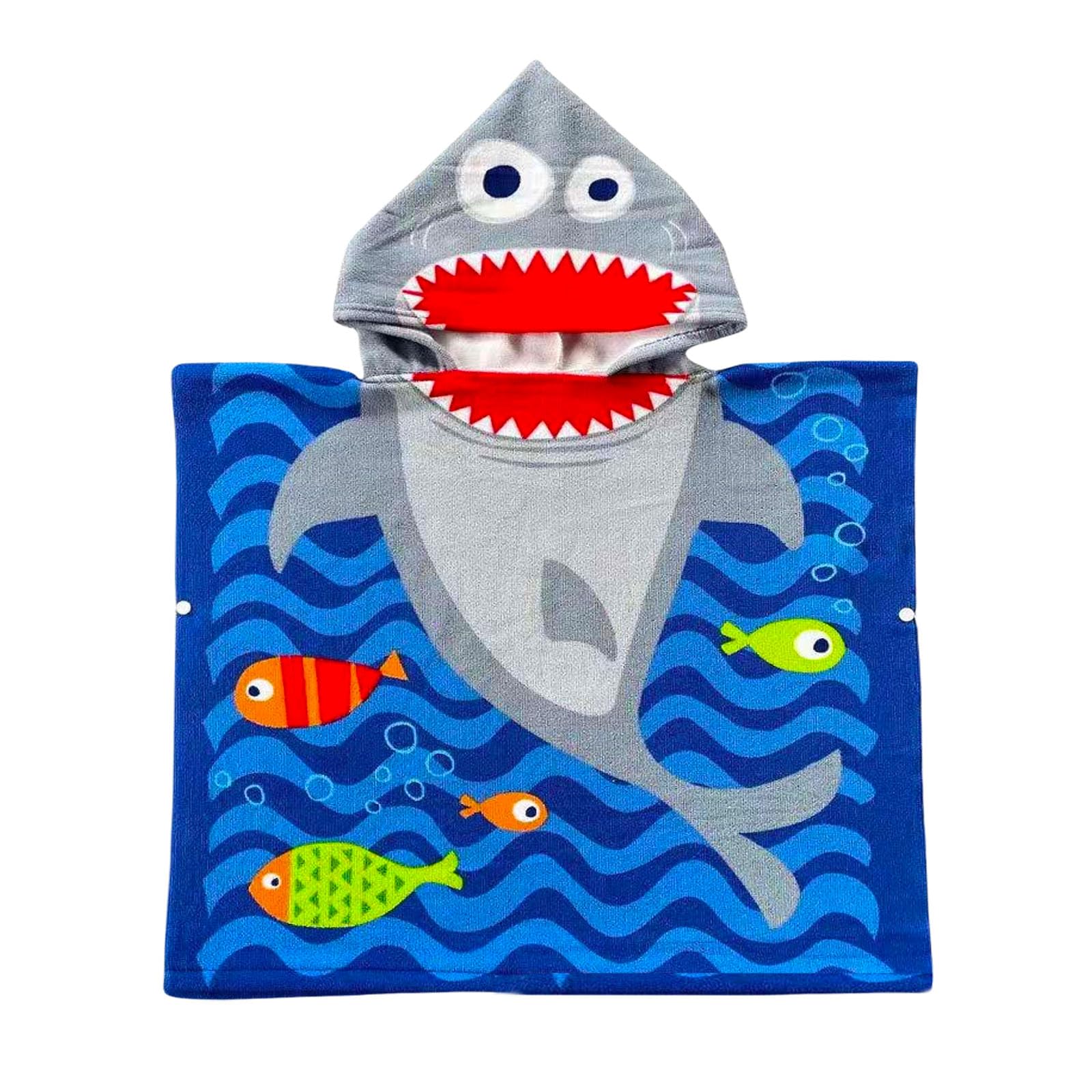 Blue Shark Hooded Poncho Towel for Kids,60x90cm Kids Beach Towel Swimming Towels,Beach Changing Robe Children's Bath Towel Poncho for Swimming Pool,Microfiber Towel Bathrobe for Girls Boys Children