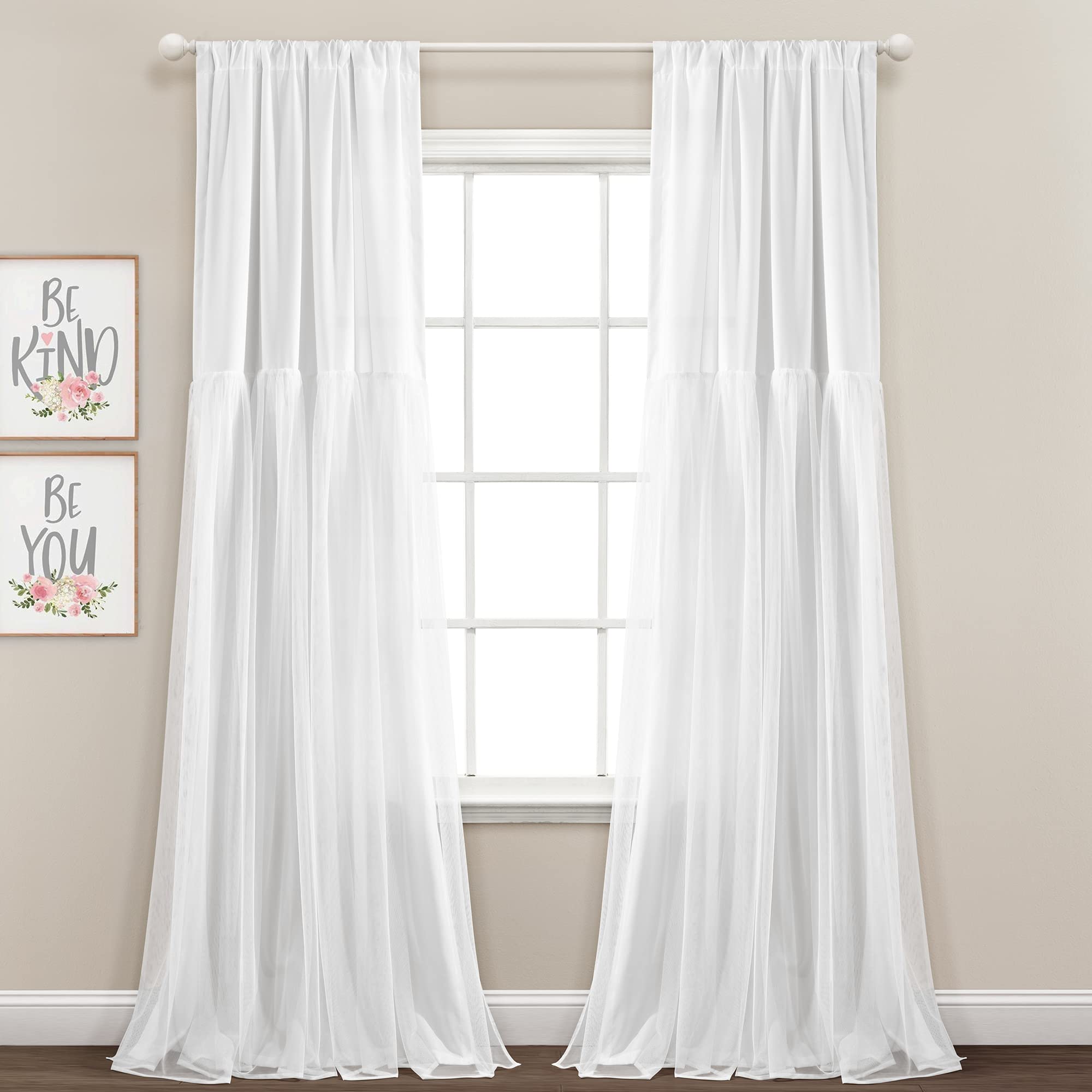 Lush Decor Tulle Skirt Solid Window Curtain Panel Pair, 84" L x 40" W, White