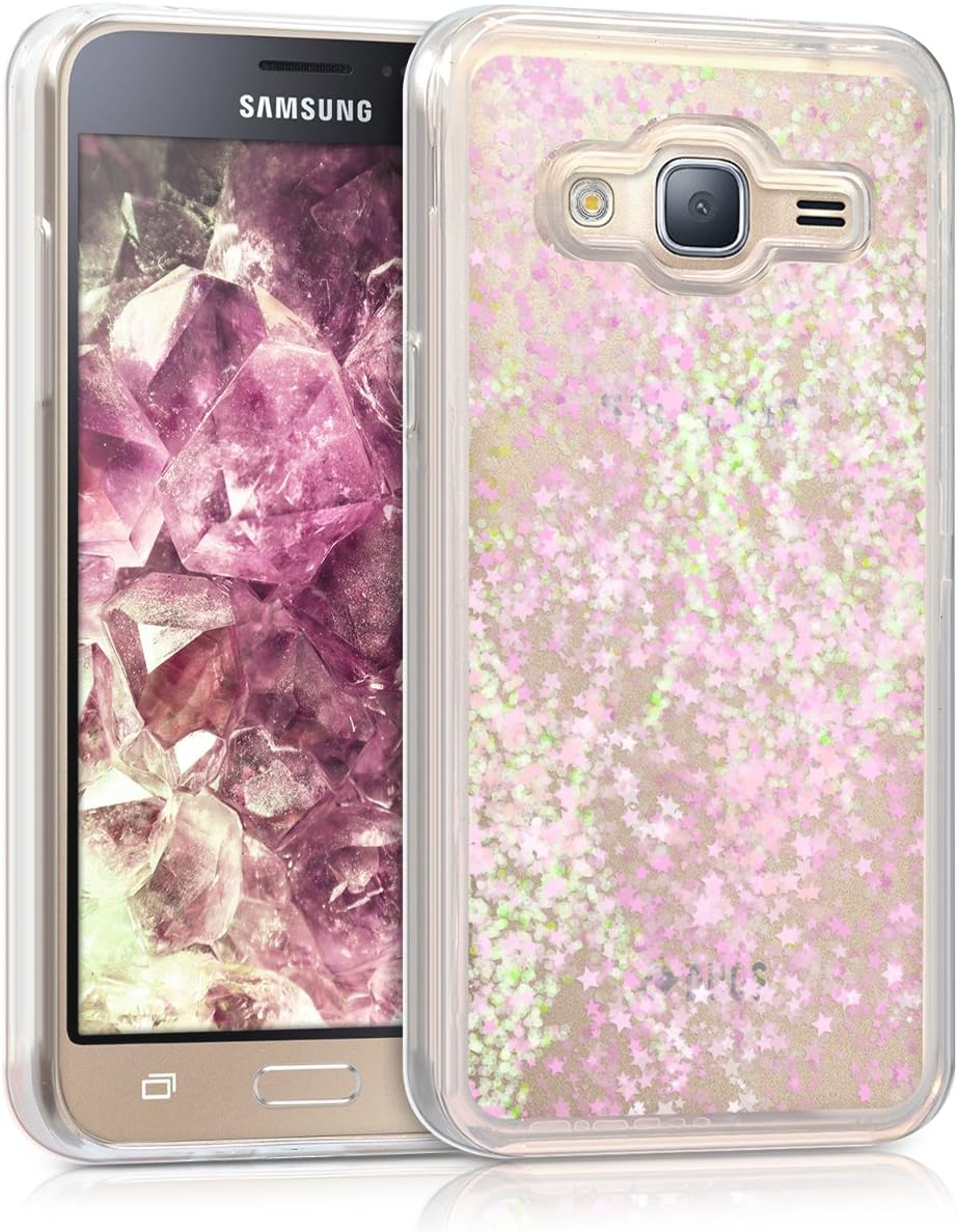 Amazon Com Kwmobile Tpu Silicone Case Compatible With Samsung Galaxy J3 16 Duos Soft Flexible Cover With Flowing Liquid Stars Snow Globe Light Pink Transparent