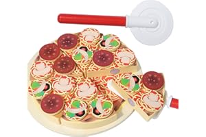 Montessori Mama Slice n' Serve Pizza Toy, Pretend Play Food, Kitchen Toys Pizza Play Set, Toy Pizza Set for Kids 3-5, Pizza Toys Play Kitchen Accessories