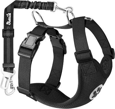 SlowTon Dog Car Harness Seatbelt Set, Breathable Mesh Vest Harness
