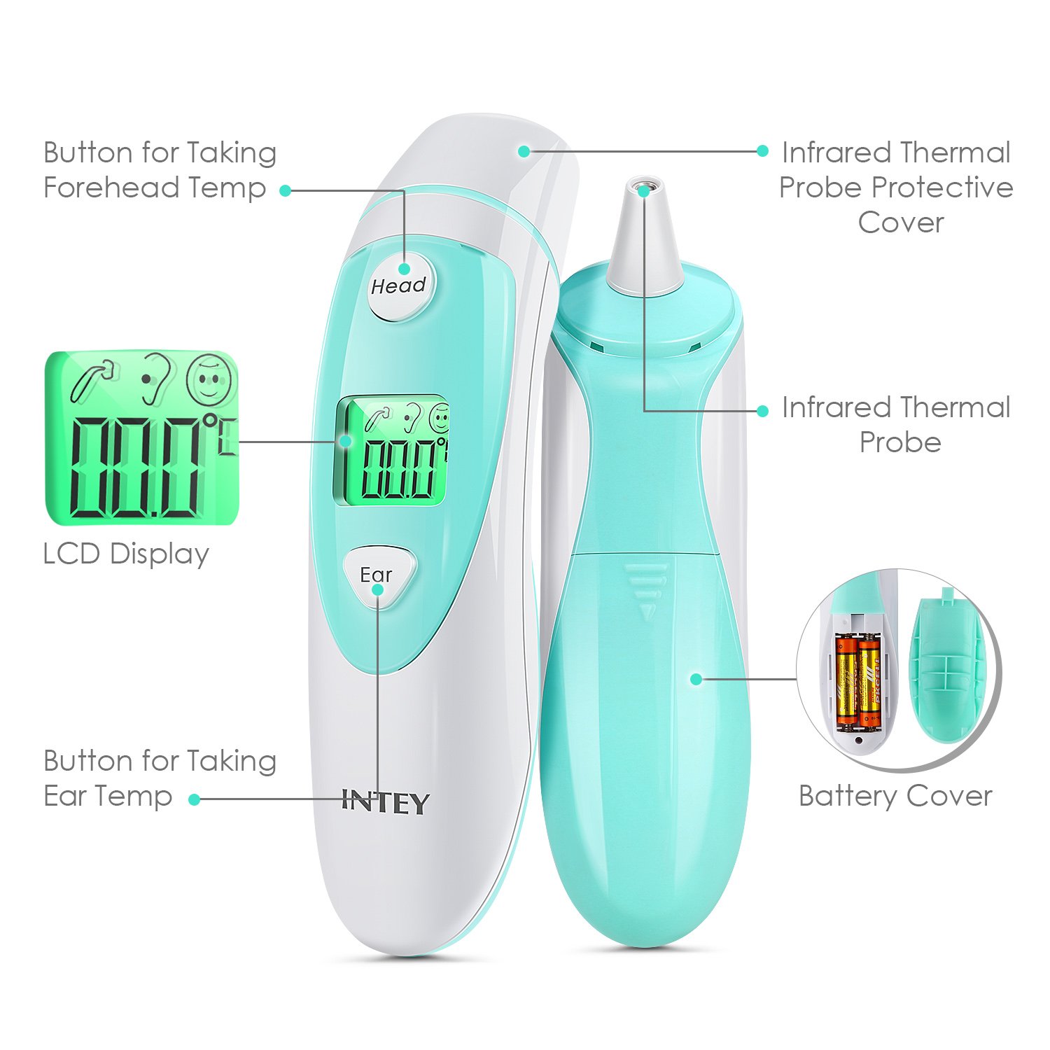 INTEY 2 in 1 Thermometer, Forehead and Ear Thermometer for Baby, Non