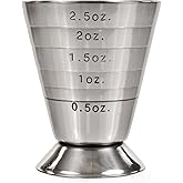 True Trio Multi-Unit Drink Measure, Shot Measuring Cup with Oz, Ml, and Tbsp Markings, Stainless Steel 2.5oz Set of 1