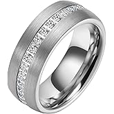 Tioneer 8mm Tungsten Rings for Men Wedding Bands Cubic Zirconia Promise Engagement Pinky Ring Comfort Fit Size 8-14