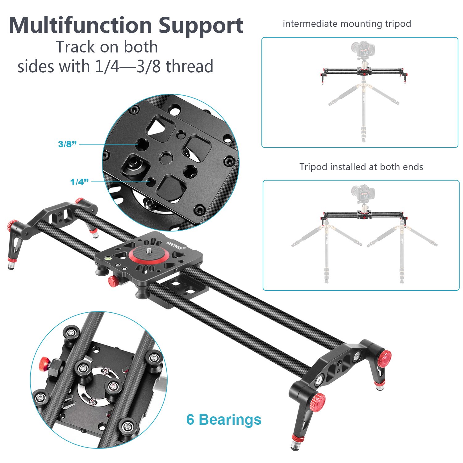 Neewer 31.5 inches/80 Centimeters Carbon Fiber Camera Track Slider Video Stabilizer Rail with 6 Bearings for DSLR Camera DV Video Camcorder Film Photography, Load up to 17.5 pounds/8 kilograms (Red)