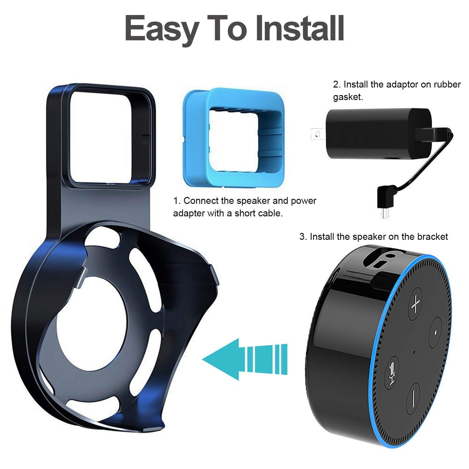 2 Packs Echo Dot Wall Mount Outlet Hanger - Idealife Speakers Holder for Echo Dot 2nd Generation Echo Dot Holder with Alexa Short Charging Cable, Space-Saving Speaker Hanger (Black)