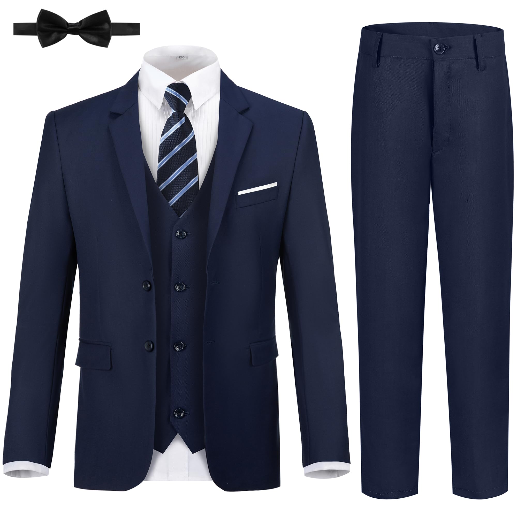 Photo 1 of Boy's Formal Suit Set Kids Navy Blue Tuxedo Suits with Bow Tie for Wedding Teen Toddler Boy Dress Suit Outfit Size 14