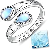 Teioa I Am The Storm Ring Sterling Silver Moonstone Ring Adjustable Open Ring Inspirational Jewelry Gift for Women