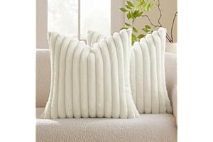 MIULEE Beige Throw Pillow Covers 16x16 Inch Set of 2 Soft Pillowcase with Velvet Back Faux Rabbit Fur Cushion Covers Decorati