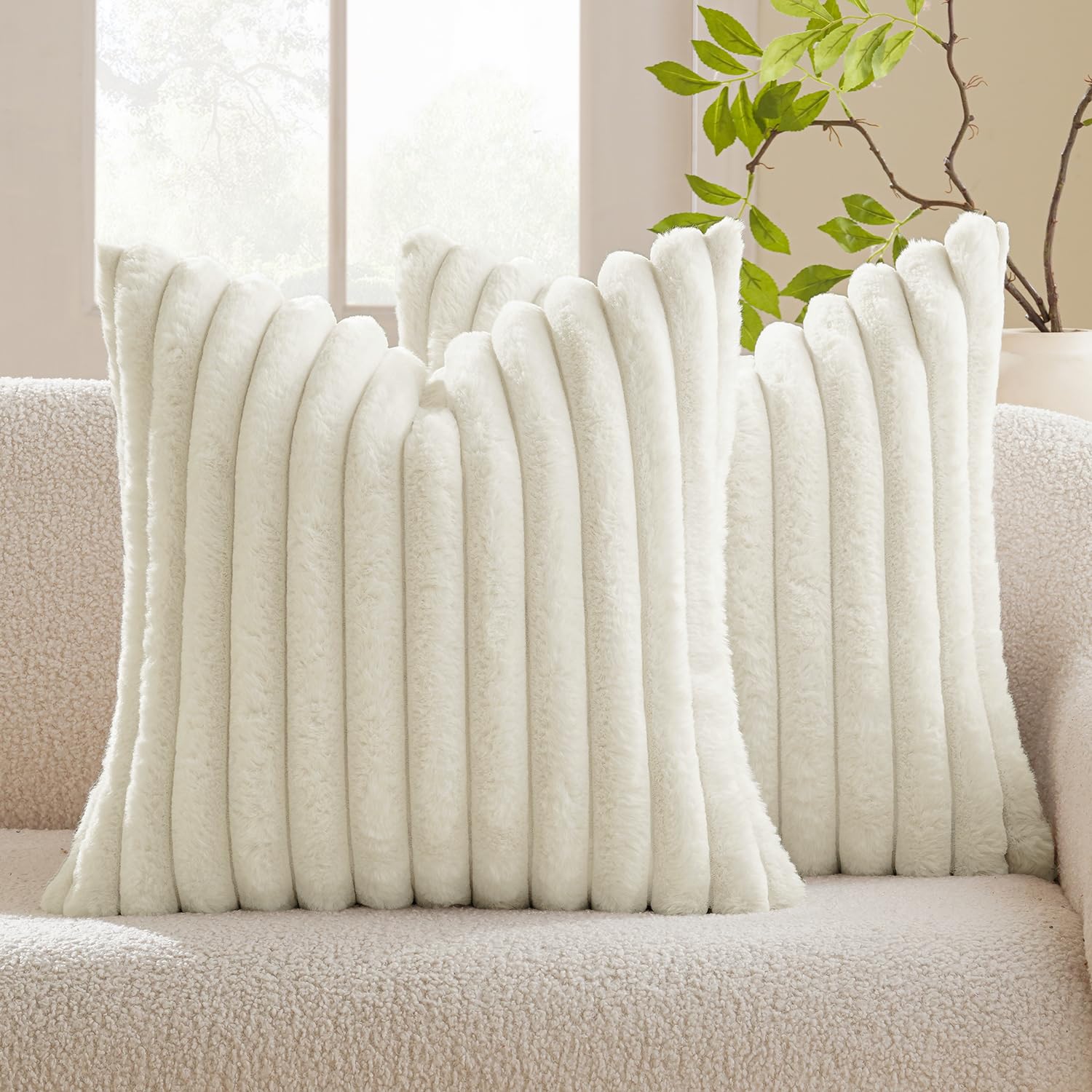 Photo 1 of MIULEE Red Throw Pillow Covers 20x20 Inch Set of 2 Soft Couch Pillow Covers with Velvet Back Faux Rabbit Fur Throw Pillows Decorative Home Decor for Winter Sofa Bedroom Livingroom