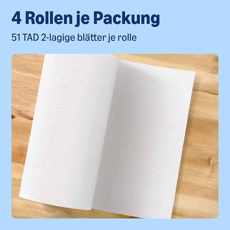 by Amazon Ultra-saugfähige TAD-Küchenrolle, 32 Rollen (8 Packungen à 4), 51 Blätter pro Rolle, (früher “Presto!”)
