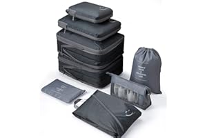 Meowoo Packing Compression Cubes, Ultralight Large Luggage Organizers For Suitcase, Double Layer Space And Rip Resistant, With Laundry Bag, Sundry Bag, Shoe Bag And Toiletry Bag, Grey, 8pcs