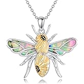 ROMANTICWORK Bee Necklace 925 Sterling Silver Abalone Shell Bumble Bee Sunflower Pendant Sunflower Jewellery Birthday Christmas Gifts for Women