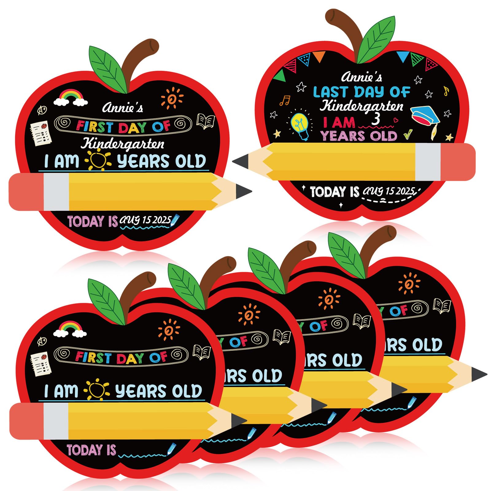 Photo 1 of Feifeiya 4 Pack First and Last Day of School Chalkboard Double Sided Back to School Sign Preschool Kindergarten Chalkboard Sign Reusable Board for Photo Prop Supplies(10"x10")