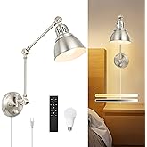 GOODATE 1 Pack Plug in Wall Sconce with Remote, Dimmable, Adjustable Colors, Swing Arm Wall Lamp, Plug in Wall Light with Tim