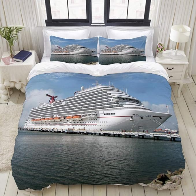 SDBUYWZQ 3D Print Bedding Sets with 2 Pillow Shams,Carnival Magic Cruise Ship,3 Piece Bedding