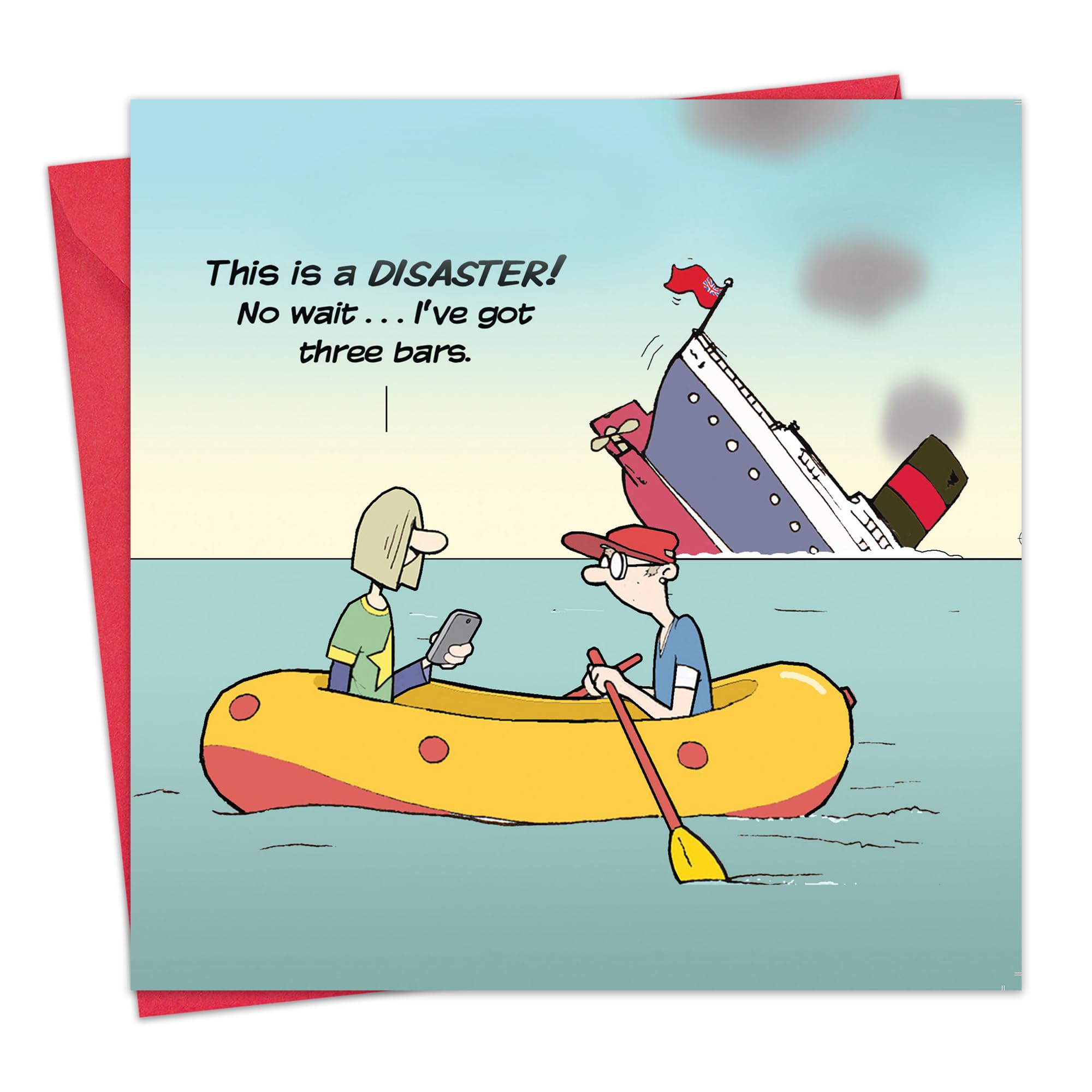 Twizler Funny Card for Teenager with Mobile Phone, Boat & Titanic Reference - Blank Card - Humour Happy Birthday, Teenager, Get Well Soon, Good Luck, Congratulations