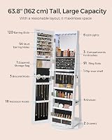 SONGMICS 6 LEDs Mirror Jewellery Cabinet 360° Swivel Lockable Freestanding view 5