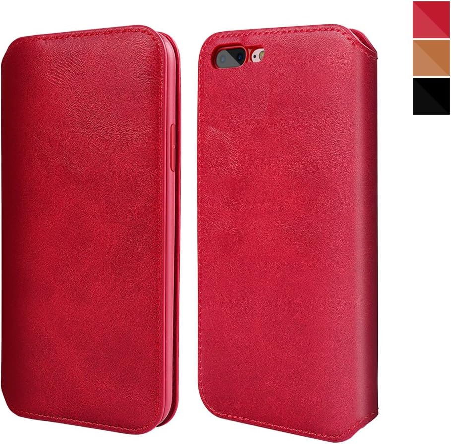 iPhone 8 Plus Case, iPhone 7 Plus Wallet Case, XUNDD TPU Inner Shell, Flip Wallet Style iPhone Case,Card Slots,Supports Wireless Charging for iPhone 8 Plus/7 Plus-Red