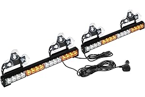ASPL 2x16.8 inch Emergency Flashing LED Traffic Advisor Strobe Light Bar 32LED 26 Flash Patterns Interior Safety Warning Lights (Amber/White)