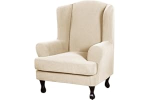 Eco-Ancheng Wingback Chair Slipcover 2 Piece Slipcovers for Wingback Chairs Jacquard Wingback Chair Covers Washable Furniture Protector with Elastic Bottom for Living Room Wingback Chairs