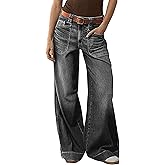 DAOAO Mid Rise Jeans for Women Wide Leg Baggy Jeans Trendy Stretchy Casual Without Belt