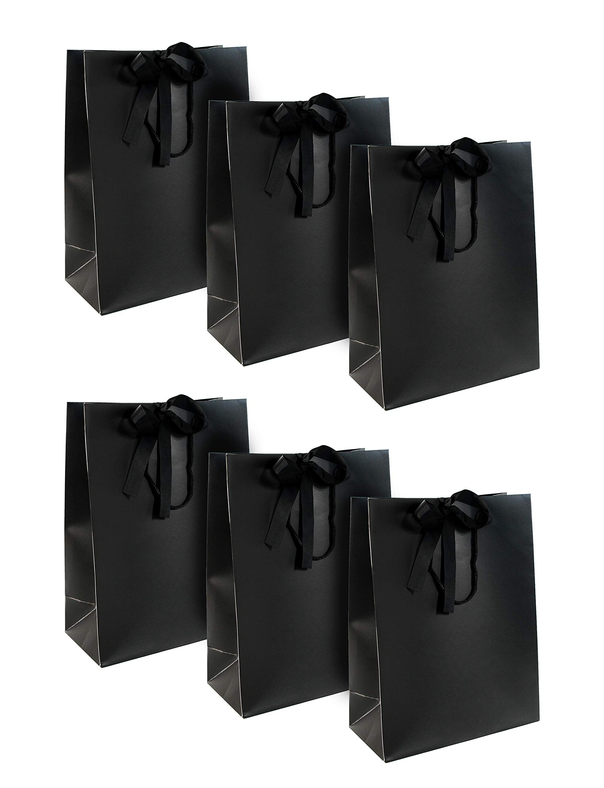 Luxury Black Gift Bags, Paper Bags with Handles x 6, Birthday Gift Bag, Paper Bag, Party Gift Bags with Handles Bow Ribbon, Birthday Party, Wedding Gifts, 210x70x170mm, Multipack