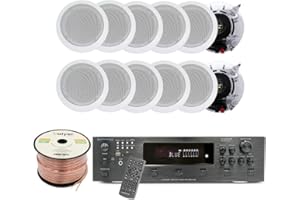 Vaiyer Home Audio System Kit, 6-Channel 6000 Watts Bluetooth Amplifier with 5.25" 12 QTY of 175 W Each in-Wall in-Ceiling Speakers & 16 AWG 500 ft. Speaker Wire - Perfect for Home, Office, Restaurants