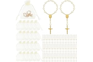 Fumete 60 Pieces Mini Rosary Favors Baptism Favors Acrylic Rosary Beads Finger Baptism Rosaries with Organza Bags for Christening Weddings Party