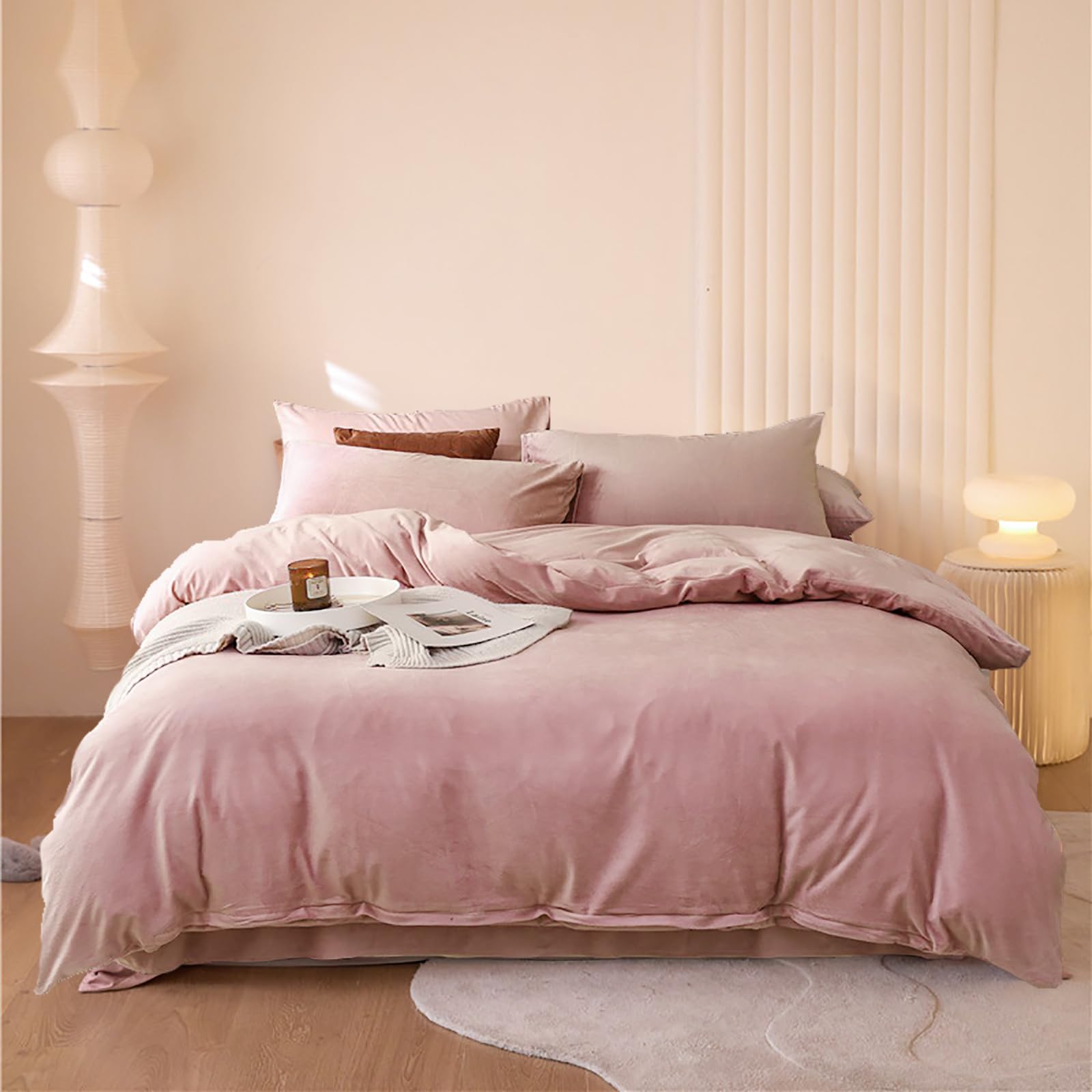 Luxlovery Pink Velvet Comforter Set Cal King Blush