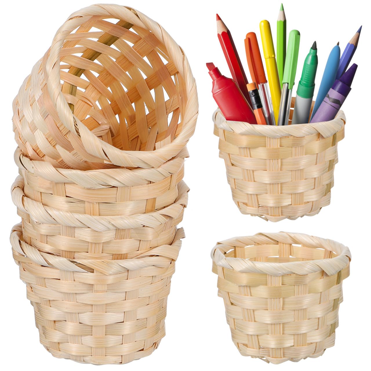 NUOBESTY Hand Woven Storage Basket Small Desktop Organizer for Sundries Snacks 3X3X2.36 Inch Compact Wicker Basket for Home Storage