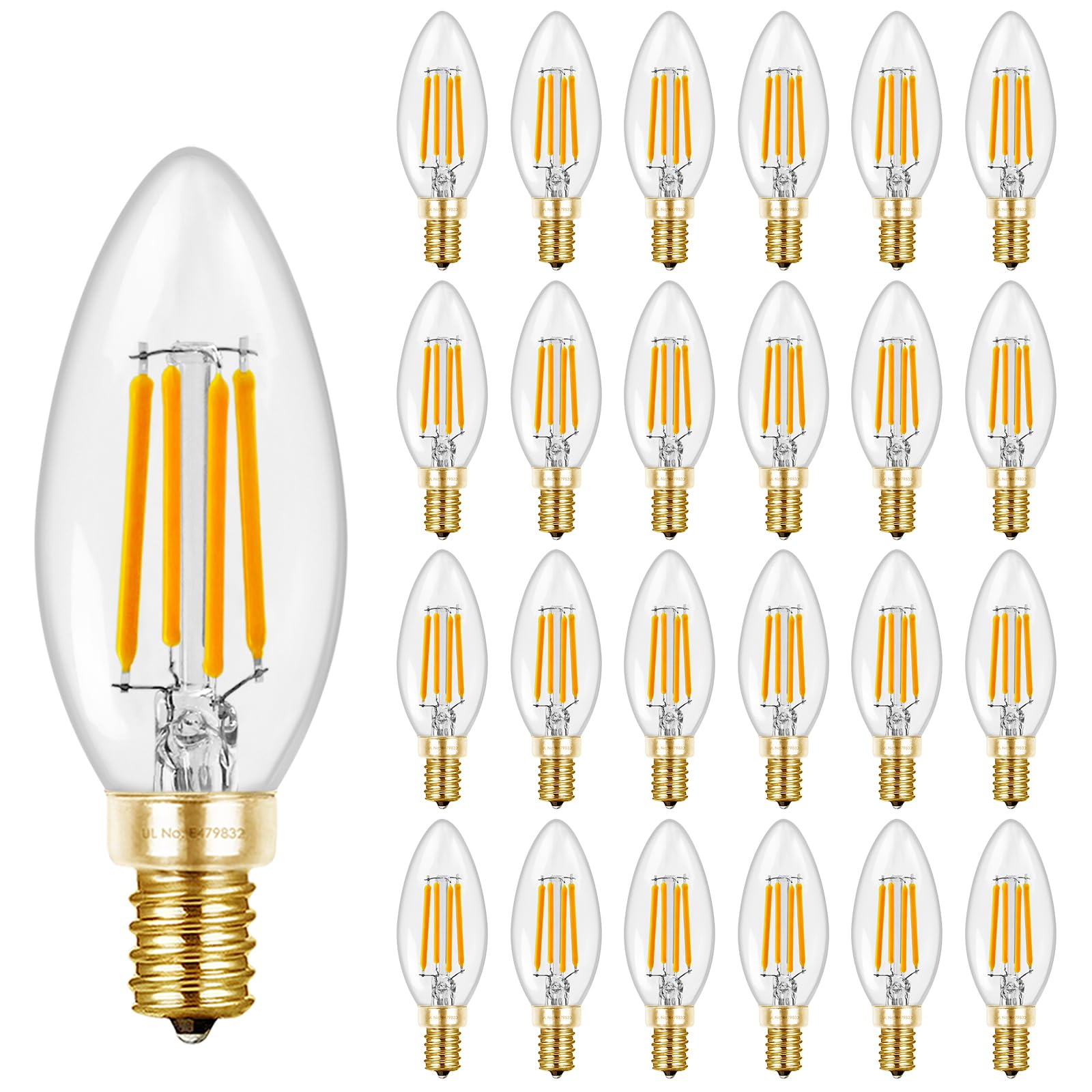 Hizashi 90+CRI E12 LED Bulb 60 Watt Dimmable, 2700K Soft White, Candelabra Light Bulb, B11 Chandelier Light Bulbs, 6W, 550LM, Candle Light Bulbs, UL Listed, 24 Pack Image