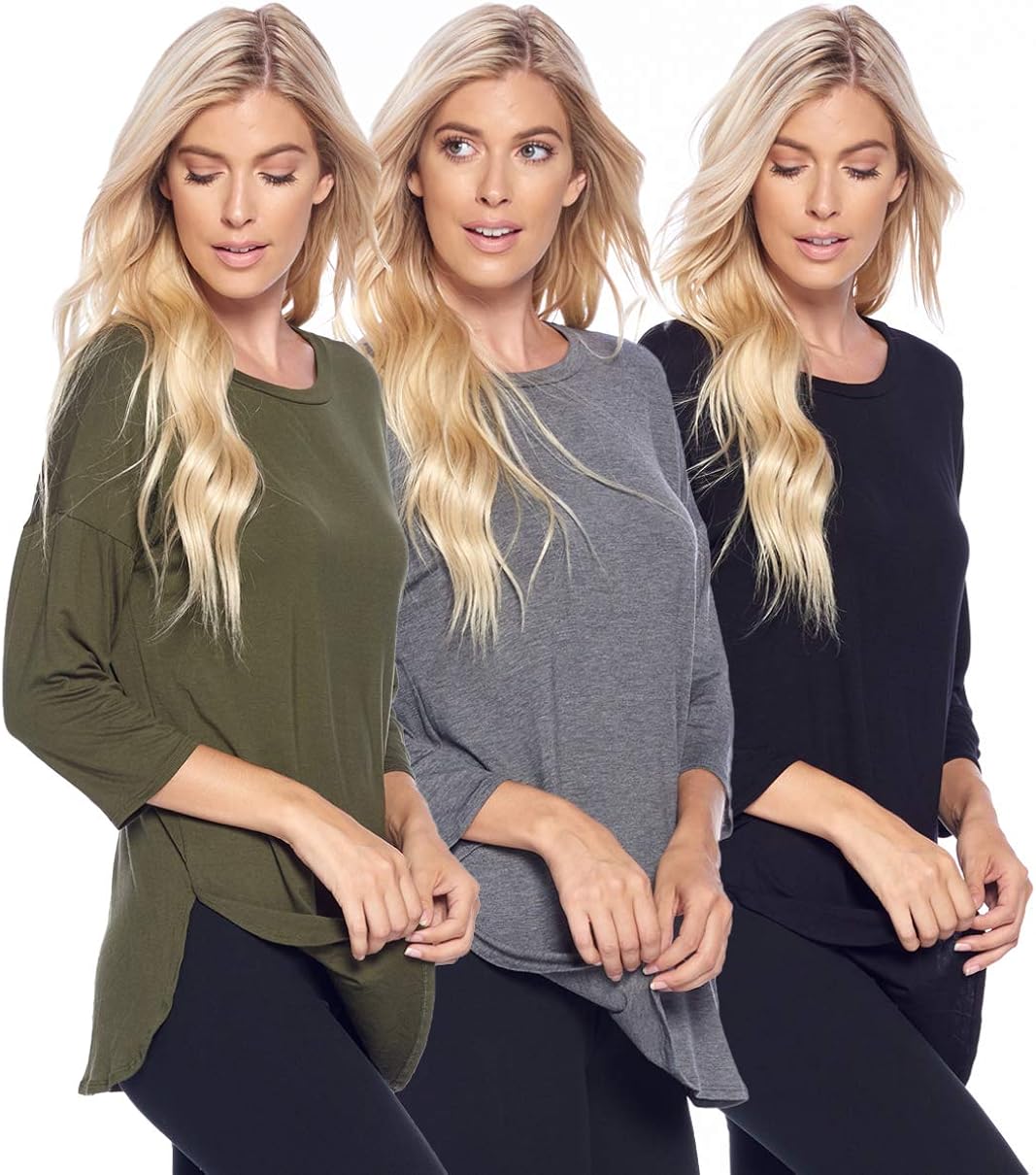 Isaac Liev Women's Tunic Top – 3 Pack Casual 3/4 Quarter Sleeve A-Line Loose Fit Flowy Swing Blouse T Shirts Made in USA at  Women’s Clothing store