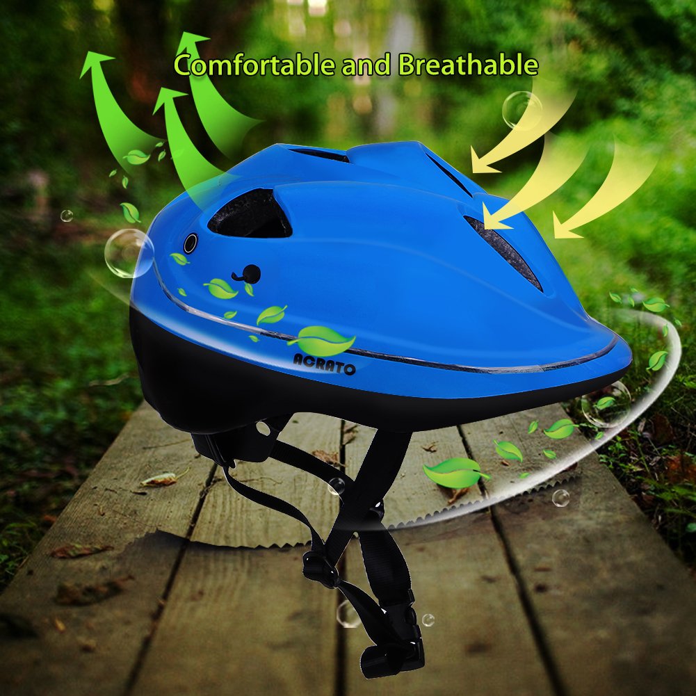 ACRATO Kids Bike Helmet Cycling Road Helmet with LED Safety Light Inner Padding Adjustable Belt for Head and Chin