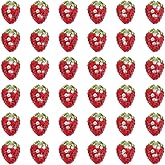 arricraft 40 Pcs Strawberry Rhinestone Beads, 3D Handmade Polymer Clay Red Green Fruit Beads Pave Disco Ball Beads Half Drill Spacer Beads for Bracelet Necklace Jewelry Making