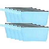 uxcell Canvas Makeup Bags, 10 Pcs Travel Cosmetic Bags Bulk, Multipurpose Plain Toiletry Zipper Pouches Blank DIY Craft Bags Pencil Bag for Women Teens, Light Blue
