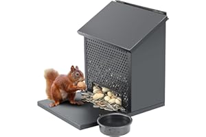 Gavinjitao Squirrel Feeders for Outside,Squirrel Feeder with Foldable Metal Front Panel Perch Funny Metal Chipmunk House Hanging Boxes Easy to Refill